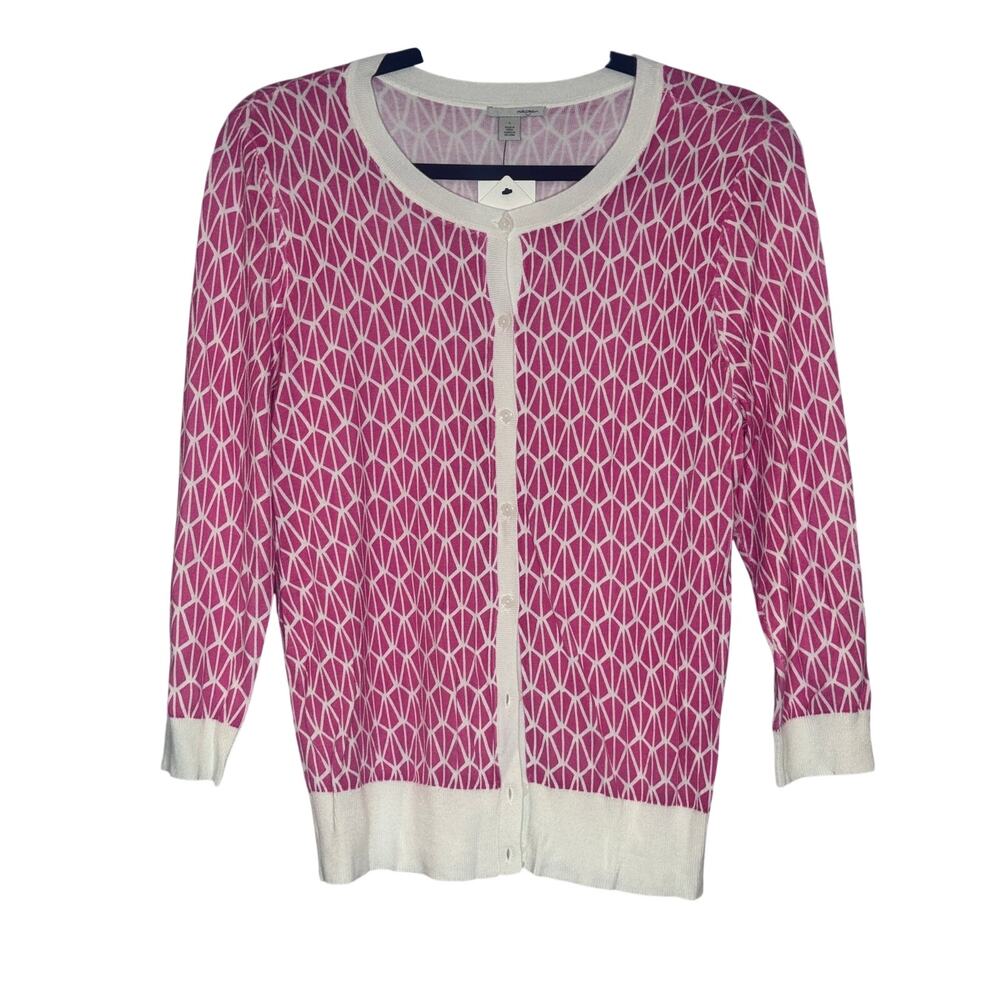 Halogen pink & white cardigan sweater L, NWT preppy